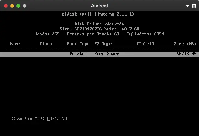 空间大小选默认，回车