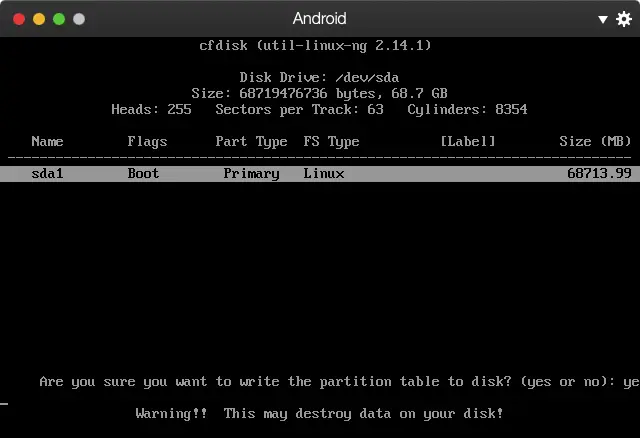 输入 yes 确认，回车